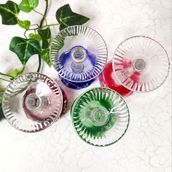 🔥FINAL💲⬇️Set of 4 Vintage Hand Cut Crystal Coloured Cordial Shot Glasses ~ EUC - Picture 3 of 4